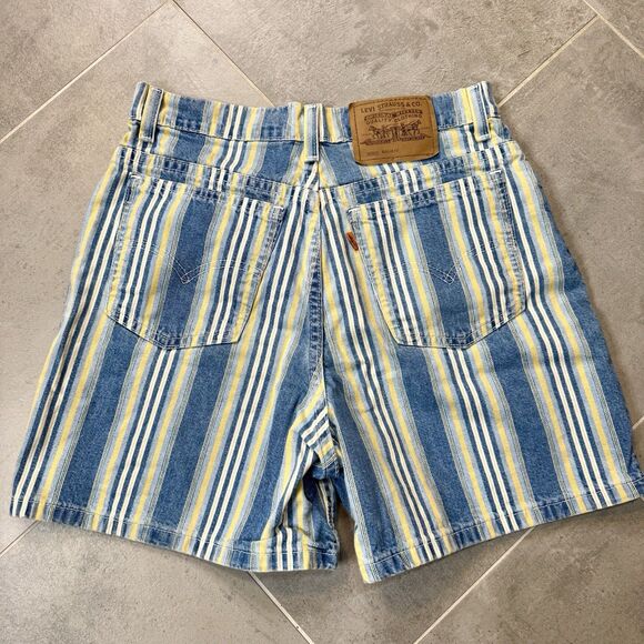Vintage Levi’s 920 Orange Tab Striped Denim Shorts Women’s 8 USA Made - Picture 1 of 9